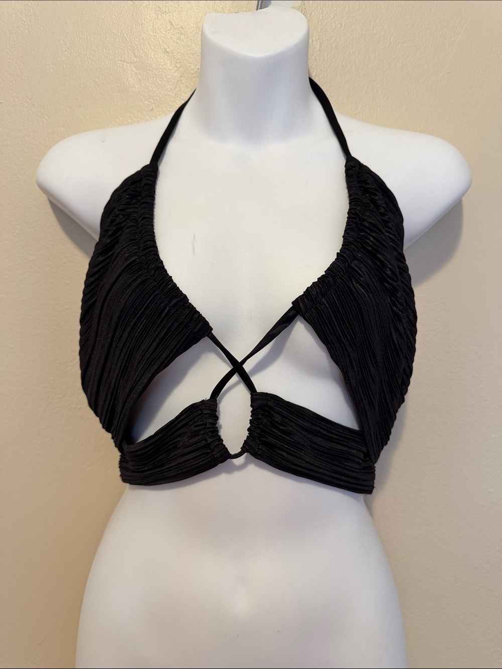 Sincerely Jules Black Ruched Halter Crop Top